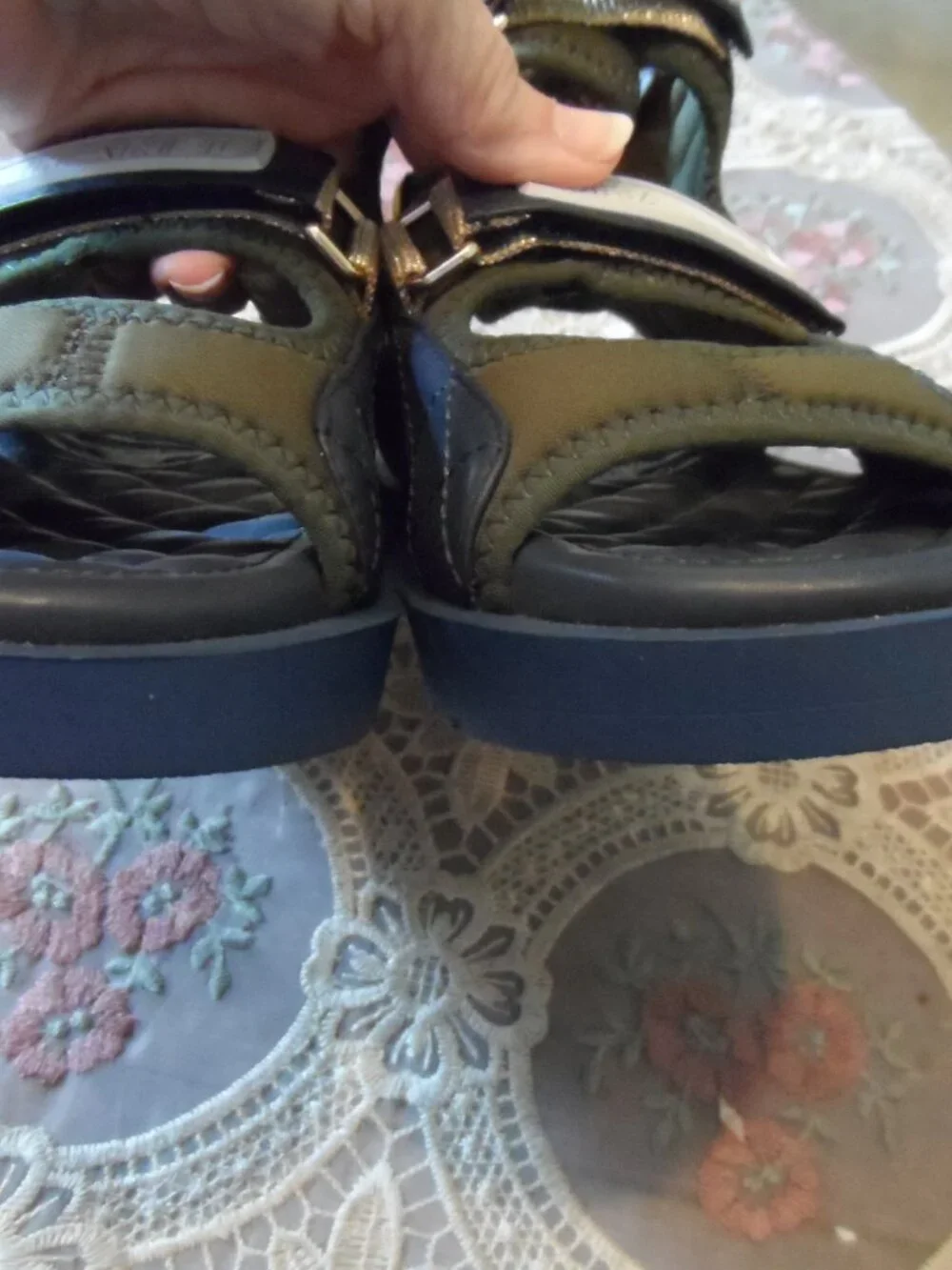 New Chanel Navy Blue & Army Green Gladiator Sandals Size 36C